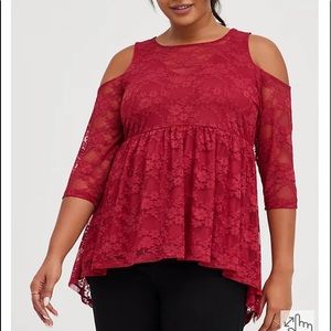 NWT Off Shoulder Baby Doll Stretch Top - Lace Red Size 3X